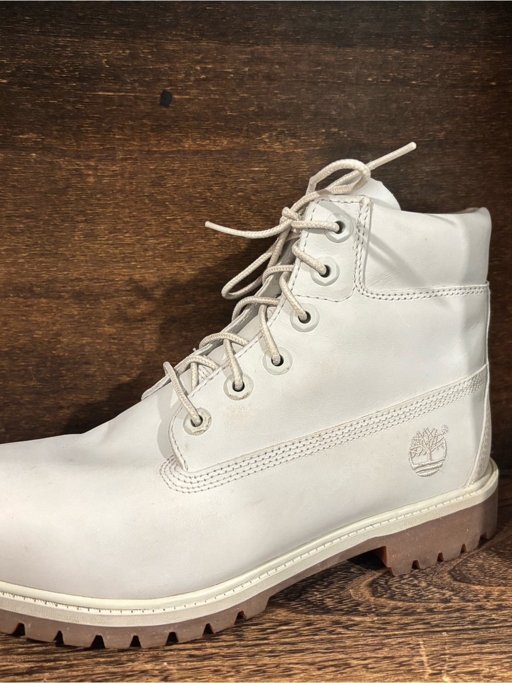 Timberland Off-White Leather Lace-Up Boot